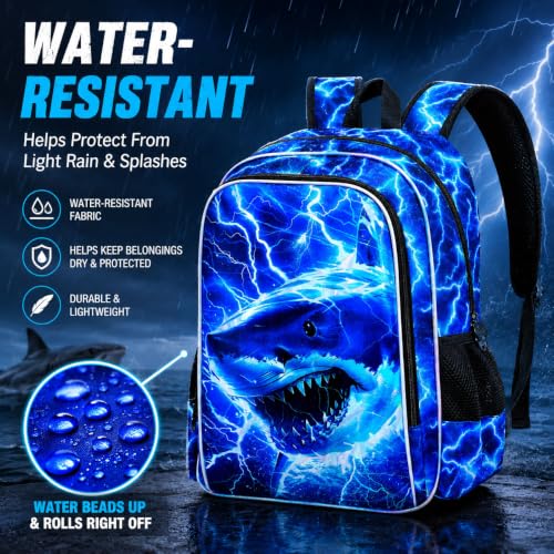 Image of 17 inch Shrak Backpack for Boy, 3Pcs Lightning Bookbag for Elementary Preschool Kindergarten, Kids School Thunder Backpacks with Lunch Box (Blue)