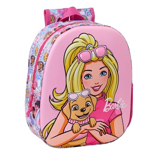 Safta BARBIE 3D - Mochila Escolar, con Diseño 3D, Adaptable a Carro, Ideal para Niños de Diferentes Edades, Cómoda y Versátil, Calidad y Resistencia, 27x10x33 cm