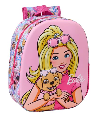 safta BARBIE 3D - Zaino scolastico, con design 3D, adattabile al carrello, ideale per bambini di diverse età, comodo e versatile, qualità e resistenza, 27 x 10 x 33 cm, Rosa, M, Casual