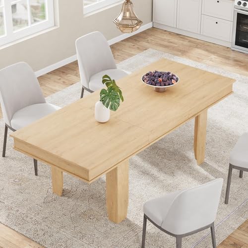 Image of GarveeHome 63 in-86.6 in Extendable Dining Room Table for 6-10, Farmhouse Kitchen Tables w /Wooden Sturdy Frame, Large Rectangular Dinner Table for Dining Room, Kitchen