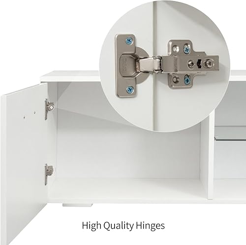 Miniatura 5 de WERSMT Moderno centro de entretenimiento LED, soporte de TV de 79 pulgadas de ancho para TV de 90 pulgadas, gabinete de consola de TV blanco para