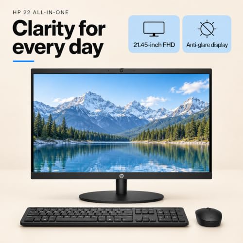 HP 22“ OmniStudio All-in-One Desktop Computer, 8GB DDR5, 128GB UFS, Full HD Screen, Intel Quad-Cores, WiFi6, Wireless Keyboard & Mouse, Windows 11 Home, Black - image 2