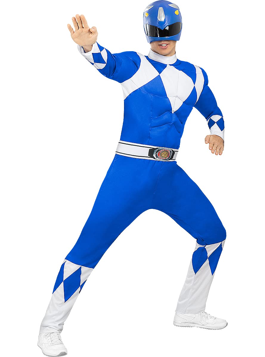 Funidelia | Disfraz de Power Ranger Azul para hombre Superhéroes, Dibujos Animados - Disfraz para adultos y divertidos accesorios para Fiestas, Carnaval y Halloween - Azul