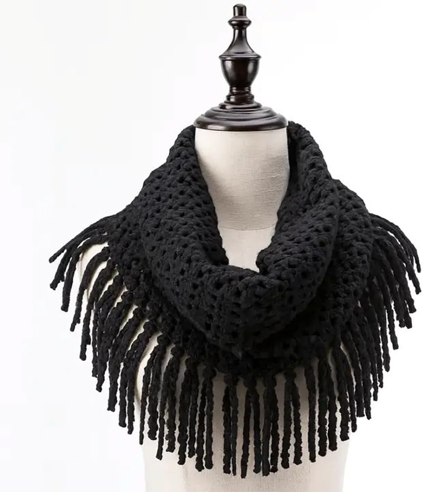 stylesilove Two Tone Womens Winter Warm Mini Tube Infinity Scarf With Fringe - Image 2