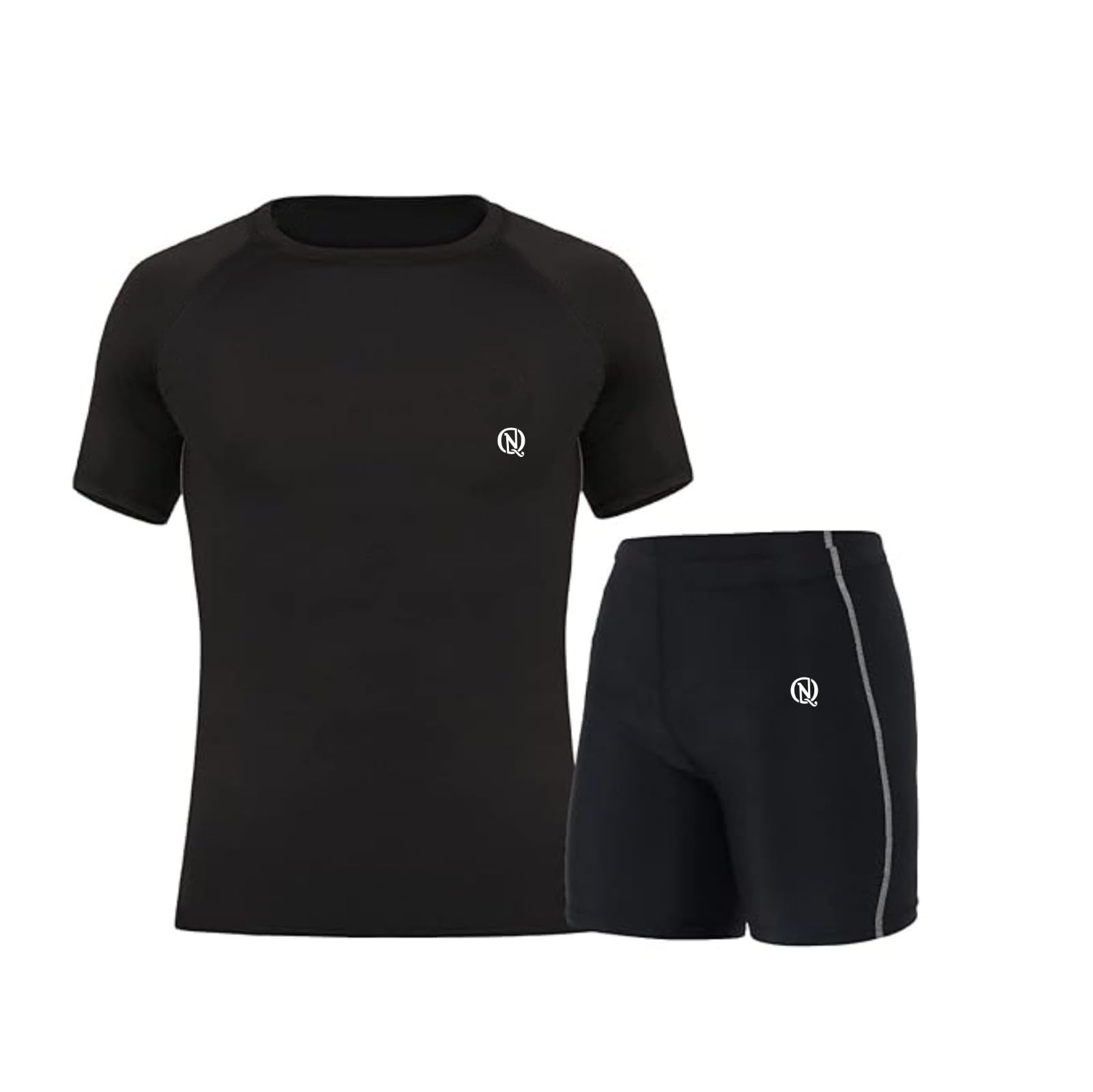 Athletic Men's 2 Piece Stretchy Compression Base Layer Workout Shirt Pull-On Shirt and Shorts Set Compression Swimming t Shirt Full Sleevs and Shorts for Men & Women