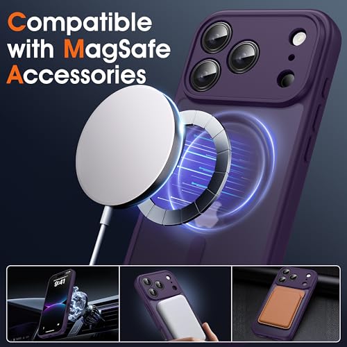 Image of Oterkin Magnetic for iPhone 17 Pro Case Matte, Upgraded Full Camera Protection Compatible with MagSafe Frosted Translucent Shockproof Anti-Scratch Slim Fit Case Military Grade Protection (Dark Purple)