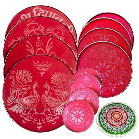 Set of 12 Kolam Rangoli Stencils for Door Entrance Plastic Mats 12", 8", 4" Jaali Design for Diwali, Navratri, Pongal, Gruhapravesam, Lakshmi Vrata, Depavali-image-24