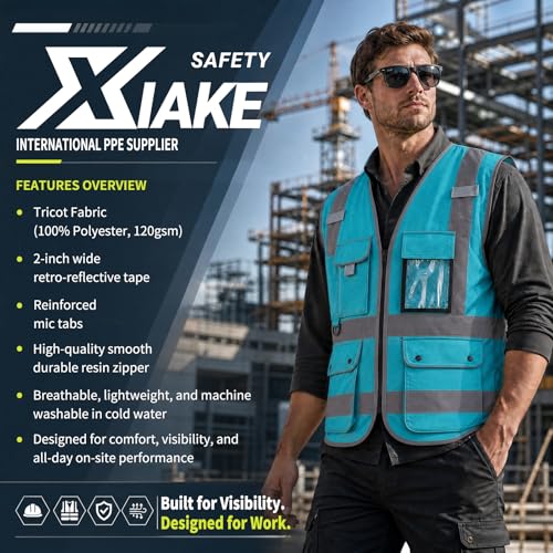 Image of XIAKE Reflective Safety Vest for Men & Women High Visibility Class 2 Vest with Pockets Meets ANSI Standards