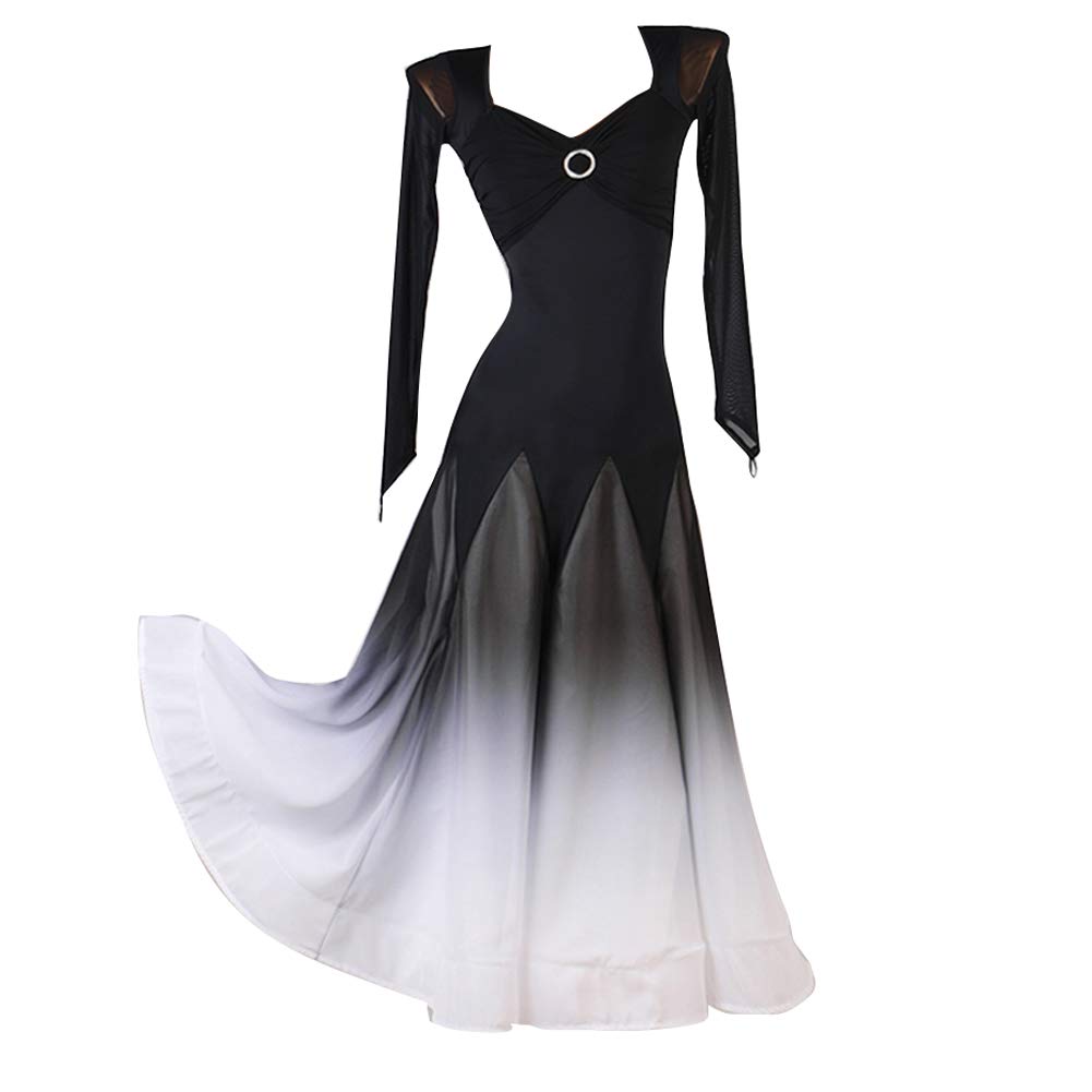 NAKOKOU Fade Color Ballroom Competition Dance Dress Modern Waltz Tango Standard Dress(Black,S)