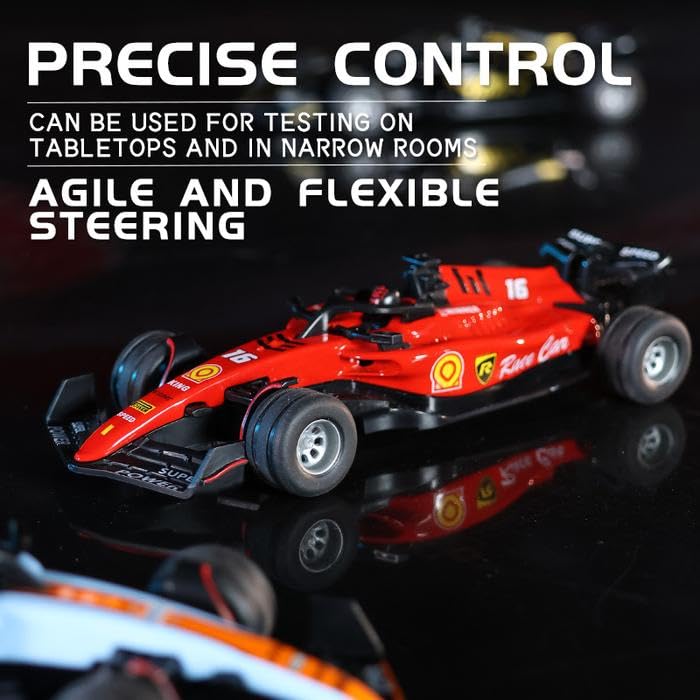 Image of PLUSPOINT 1:64 Die cast Metal F1 Mini RC Racing car with LED Lights | 2.4GHz Remote Control Car | 3 Speed Adjustable, USB Rechargeable RC Alloy Car for Kids & Adults Indoor /Outdoor Racing