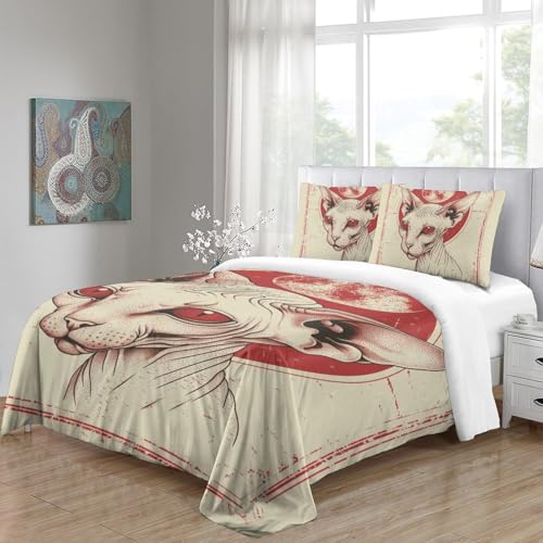 Housse de couette microfibre chat nu parure de lit 3 pièces zippée - 5