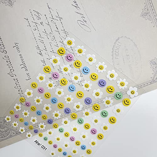Publi Cute Smile Nail Art Sticker Flowers Face Nail Decal 3D Self Adhesive Fashion Trend Glamour Yellow Smile Face Nail Design Nail Diy Decor Ladies Girls Kids 1 Piece #TOP1
