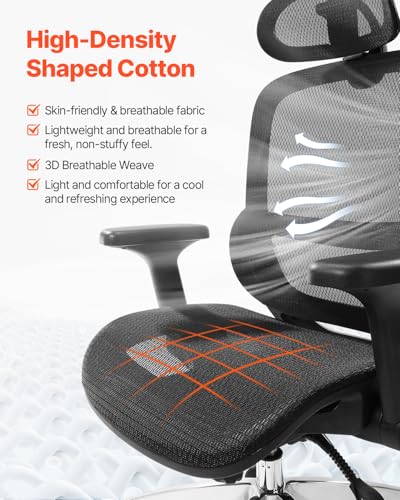 Image of VEVOR Ergonomic Office Chair, High Back Home Desk Chair with Adjustable Headrest, Flip-Up Arms, 90-130 Tilt Lock & Wide Backrest, Lumbar Support, Computer Mesh Chairs for Man Woman, Black Task Chair