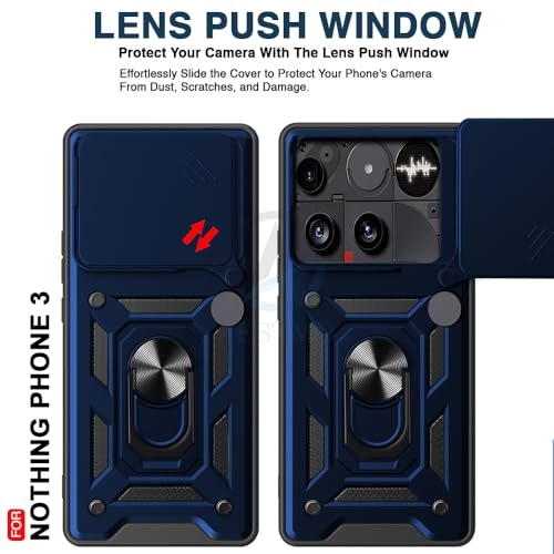 Image of AESTMO Tough Armor Nothing Phone 3 Bumper Back Case Cover | Ring Holder & Sliding Camera Shield Cover | 360 Degree Protection Back Case Cover for Nothing Phone 3 (Blue)