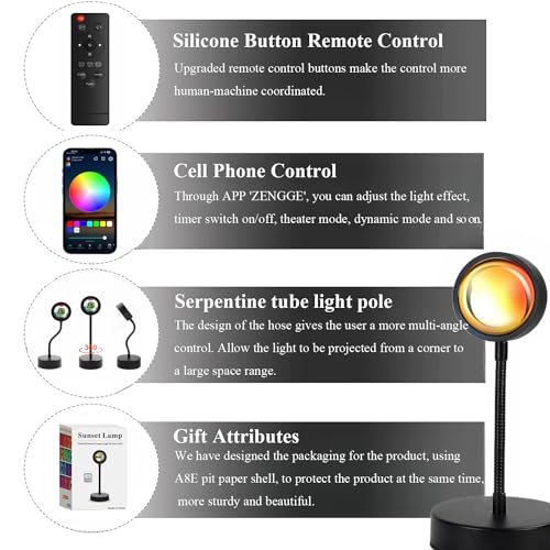 Image of JIMEI Sunset Lamp Projector Led Lights for Bedroom Night Light RGB Lights Sun Sunlight Sunrise Lamp 10w 360 Rotation Mood Lighting Home /Room Decor Gifts for Women,Tabletop Multicolor