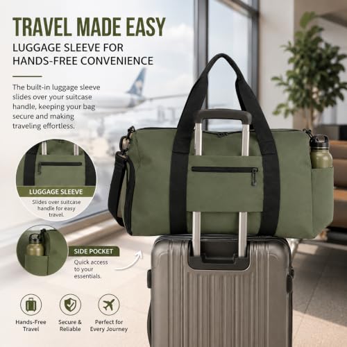 Image of Storite Travel Duffel Bag with Shoe Compartment-Olive, 44x27x21 Cm | Water Resistant Nylon, Lightweight, Front Zipper Pocket, Adjustable Shoulder Strap, Spacious Storage, Travel, Gym, Daily Use