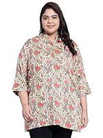 Indietoga Women's Plus Size Cotton Casual Tunics (P10001383_Beige Red Floral Printed_5XL)