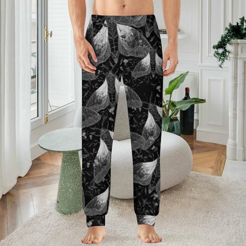 Moth with Vine Flowers Men's Pajama Bottoms Sleep Lounge Soft Comfy Pants Sleepwear2
