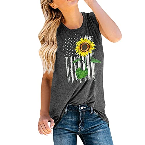 LOSVIP 4. Juli Tank-Töpfe Hemden für Frauen amerikanische US-Flagge Graphic Patriotische Panzeroberteile Frauen Hoodie Camouflage Damen (Dark Gray, M) Cover