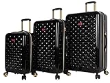 Betsey Johnson Luggage Hardside 3 Piece Set Suitcase With Spinner Wheels (20' 26' 30') (One Size, Heart to Heart Black)