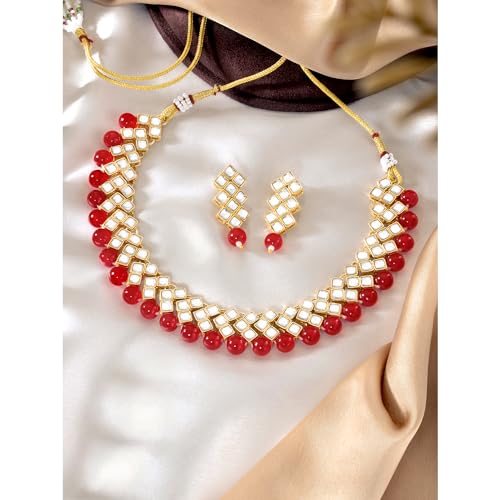 Image of Peora Kundan Faux Pearl Necklace & Jewelry Set Gift for Women