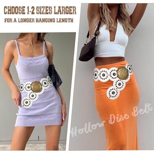 Image of XZQTIVE Western PU Leather Belts for Woman Concho Cowgirl Cowboy Disc Belt for Ladies Wide Boho Country Waist Belts for Dress