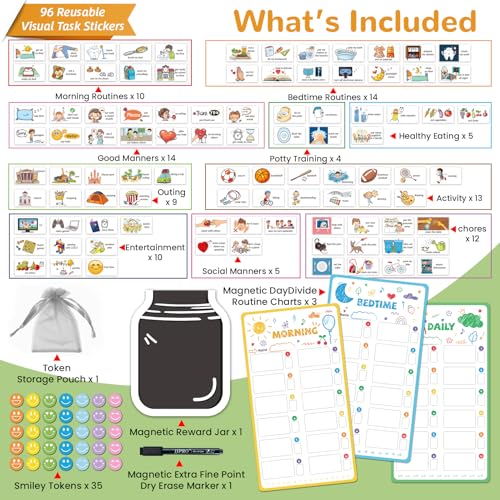 Image of JJPRO Magnetic Bedtime /Morning /Daily Routine Chart for Kids with Reward Jar-Morning Routine Chart,Daily Checklist Reward Chart for Toddlers,Reward Jar for Kids,Cute Visual Schedule Board for Home