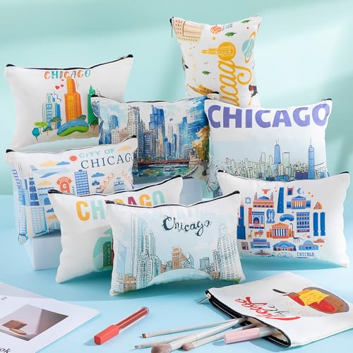 Reginary 12 Pcs Chicago Souvenirs Makeup Bag Travel Gift Cosmetic Bag Trip Favors Chicago City Themed Gifts for Traveller Birthday Christmas Bachelorette Party Favors2