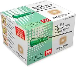 Agulha Intramuscular Hipodérmica Verde 21g 30 x 0,80mm Com 100 unidades - Descarpack