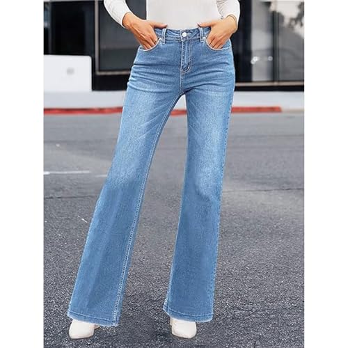 Jean ample évasé bleu taille haute pour effacer les rondeurs
