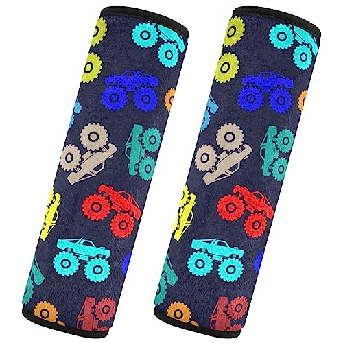 Seat Belt Covers 2 Pack Monster Trucks Car Seat Strap Covers Super Soft Car Seat Neck Cover for Boys Girls Adults Babies M