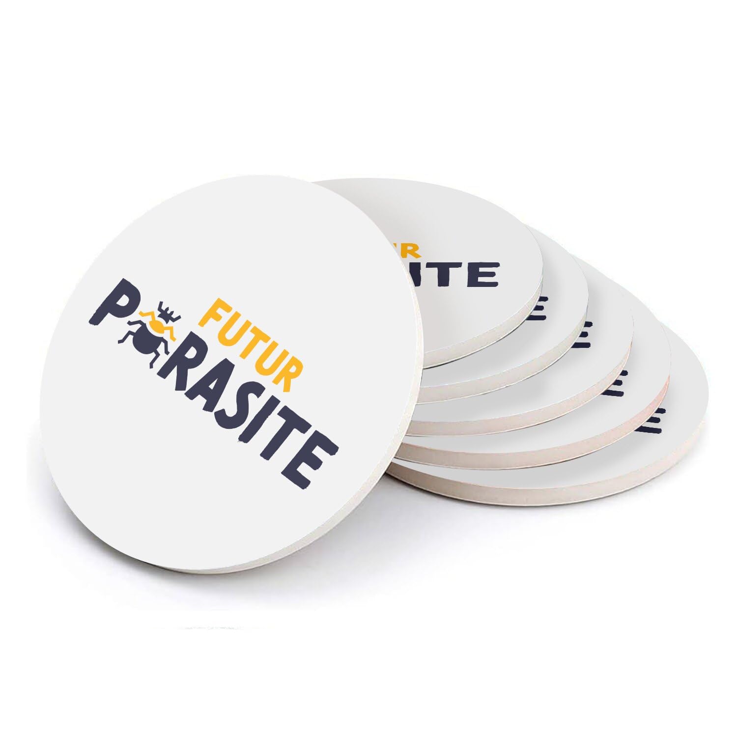 Sous-verre ronds en céramique absorbante haute densité, lot de 6 disques 108mm humour