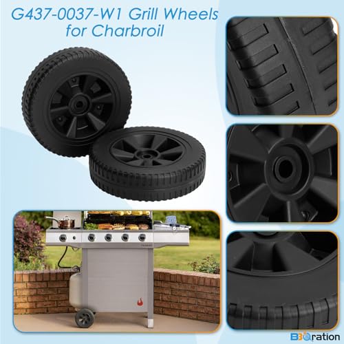 Image of 7 Inch G437-0037-W1 Grill Wheels Replacement Parts for Charbroil Various Models 463377319 463352521 463365021 469335115 463436415 463340516 Kenmore 415.16123800 Thermos 466360113, 2-Pack