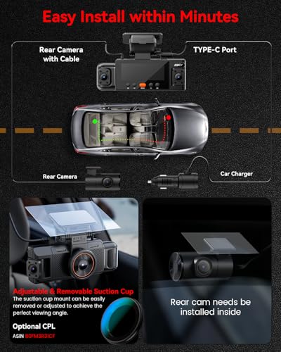Image of IIWEY N6 4 Channel Dash Cam with CPL Filter