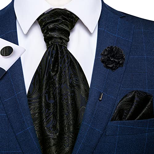 Image of DiBanGu Mens Silk Ascot Ties Paisley Jacquard Woven Cravat and Pocket Square Cufflinks with Lapel Pin for Business Wedding