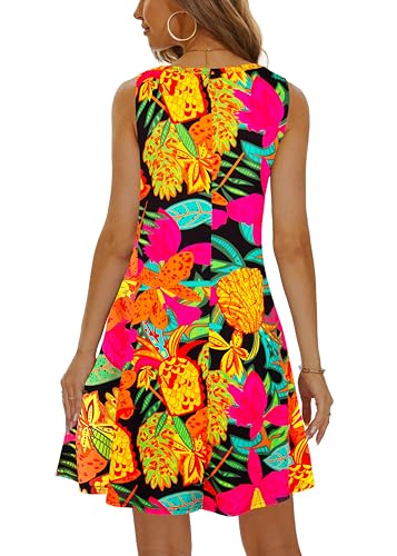 Image of Summer Dresses for Women 2026 Casual Sundresses Beach Cover Ups Sleeveless Tshirt Swing Dress with Pockets