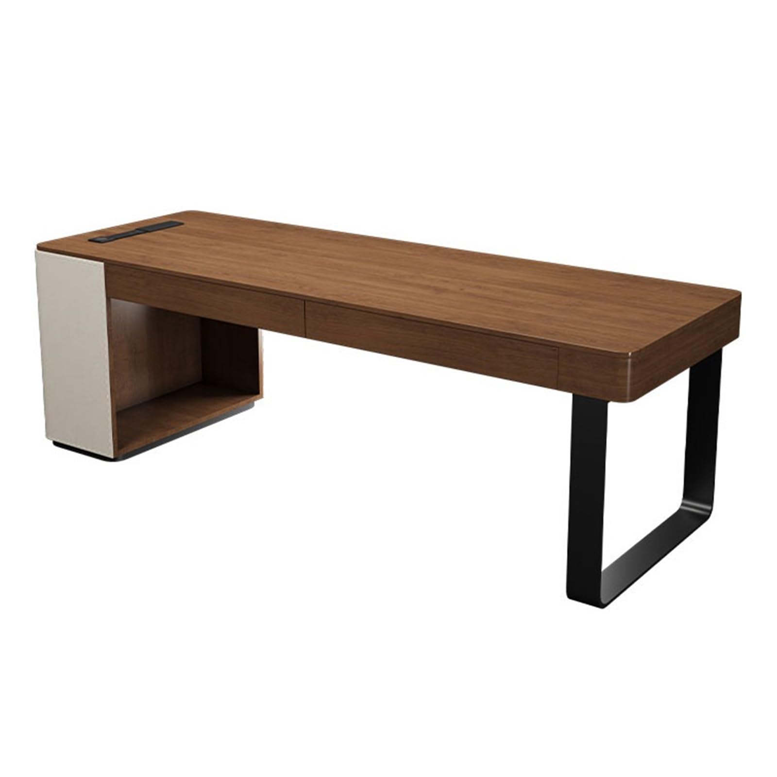 Biurko Nowoczesne, minimalistyczne biurko z litego drewna gniazdami ładowania, kolor orzechowy, do domowego biura 2 szufladami(XL)