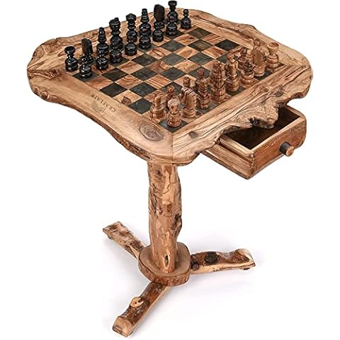 CRAFLAIR ~ INTELLIGENTE ~ Schachtisch ~ 50 * 61 cm ~ Schachspiel Holz Hochwertig ~ Schach Tisch Möbel aus Olivenholz ~ Deluxe-Schachbrett Holz Cover