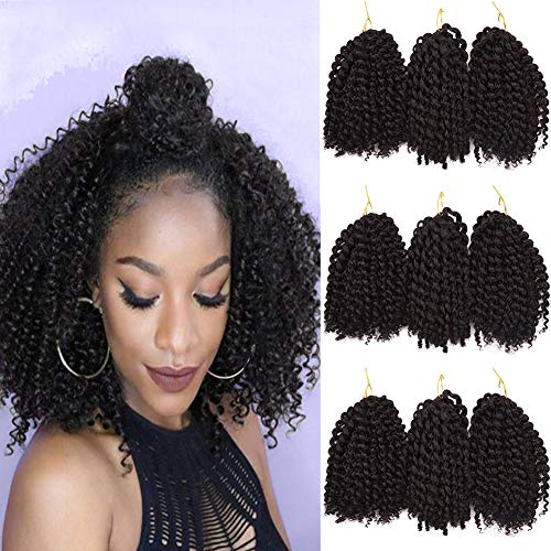 Mychanson 8inch Afro Kinky Curly Mali Bob Crochet Braids Hair 9 Bundles 40Roots Twist Braiding Marley Braid Synthetic Hair Extensions(9 Bundles) (Natural Black)