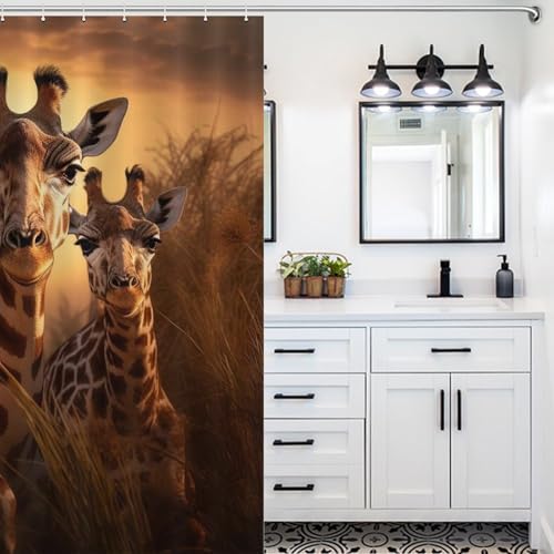 Rideau de douche girafe imperméable 168x183 cm avec crochets