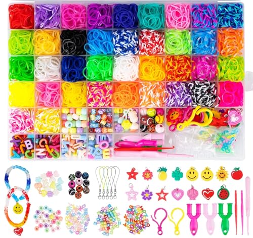 BLISSIQUEE Loom Bänder set 3000+ Looms Gummis 38 Farben Freundschaftsarmbänder Selber Machen Bastelsets mit Clips Charms Perlen Buchstaben DIY Soft Loom Gummiband für Armbänder Selber Machen Kinder