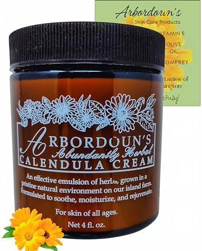 "Calendula Cream 4oz Amber Jar Contains Comfrey, Oregon Grape, Aloe, Beeswax. Tattoo Aftercare Kit Essential. Soothing Eczema Salve. Home Grown and Hand Poured Since 1984 Arbordoun Ingredients Insert"