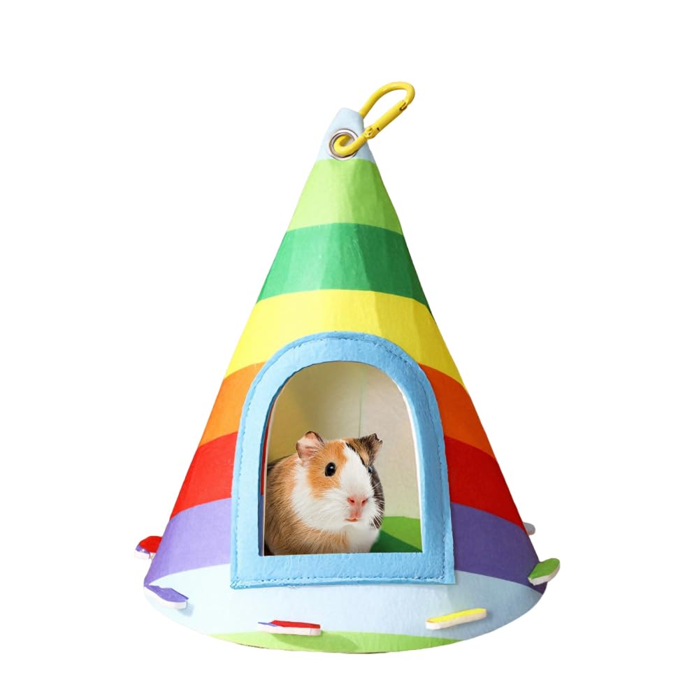 CARPJZ Hanging Small Animal Tent Hideout, 2-in-1 Suspended & Floor Hamster House, Bird Cage Bed, Washable Detachable Felt Hut with Hook for Sugar Glider, Rabbit, Squirrel, Guinea Pig