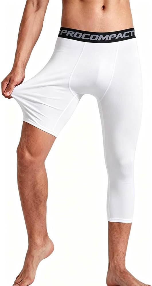Men's 3/4 One Leg Compression Capri Tights Pants Athletic Base Layer Underwear