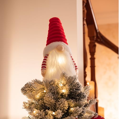 Valery Madelyn Gnom Christbaumspitze,44cm Weihnachtsbaumspitze, mit 1 Meter Lichtern und Timer-Batteriebo… – Ansicht 3
