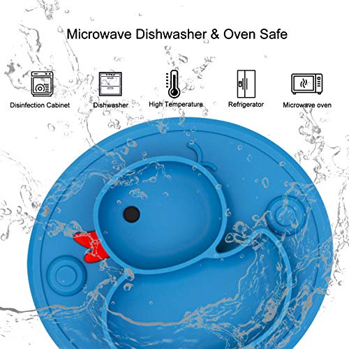 Baby Divided Plate Silicone- Portable Non Slip Child Feeding Plate With Suction Cup For Children Babies And Kids Bpa Free Baby Dinner Plate Microwave Dishwasher Safe #TOP4
