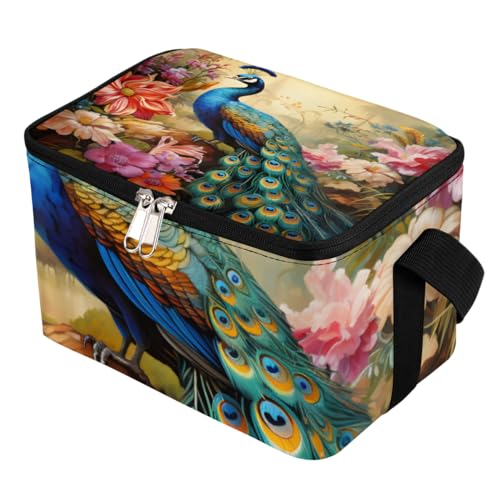 GzLeyigou Lunch Bags for Women Men 9 Cans,Colorful Peacock Hot & Cold Food Delivery Bag Insulated Grocery Bag Insulated Lunch Box Flowers Cooler Bag for Office Work Picnic Beach