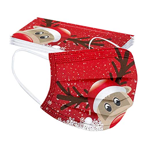 Christmas Face Mask,3 Ply Disposable Facemasks for Adults Breathable Face Covering with Ear Loops