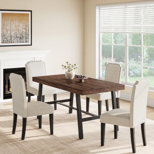 Image of GarveeHome Industrial Dining Table for 2-4, 55 inch Heavy Duty Rectangular Kitchen Table with 2 inchx2 inch Metal Legs, Small Space Dining Table for Kitchen, Dining Room (Rustic Birch, 55 inch Non-extendable)