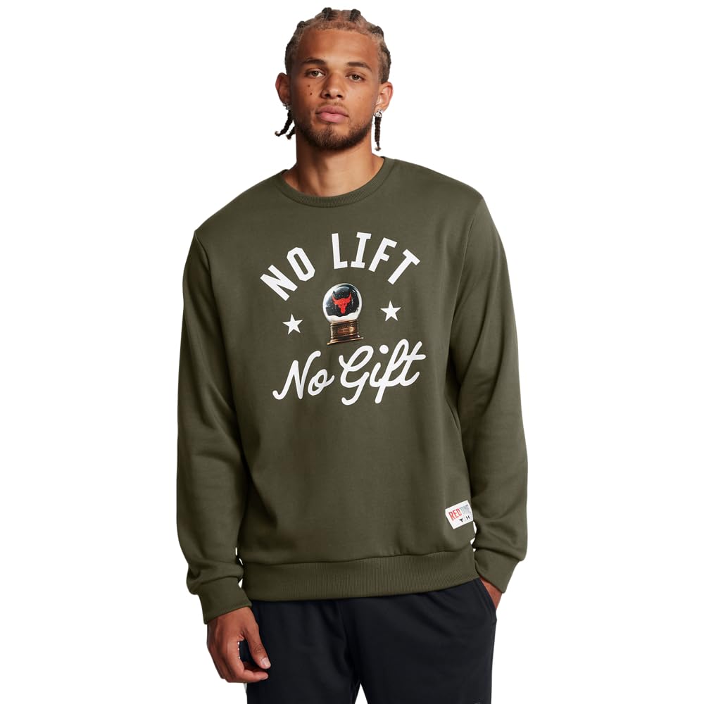 Under Armour mens Project Rock Red One No Lift No Gift Crew Neck Sweatshirt